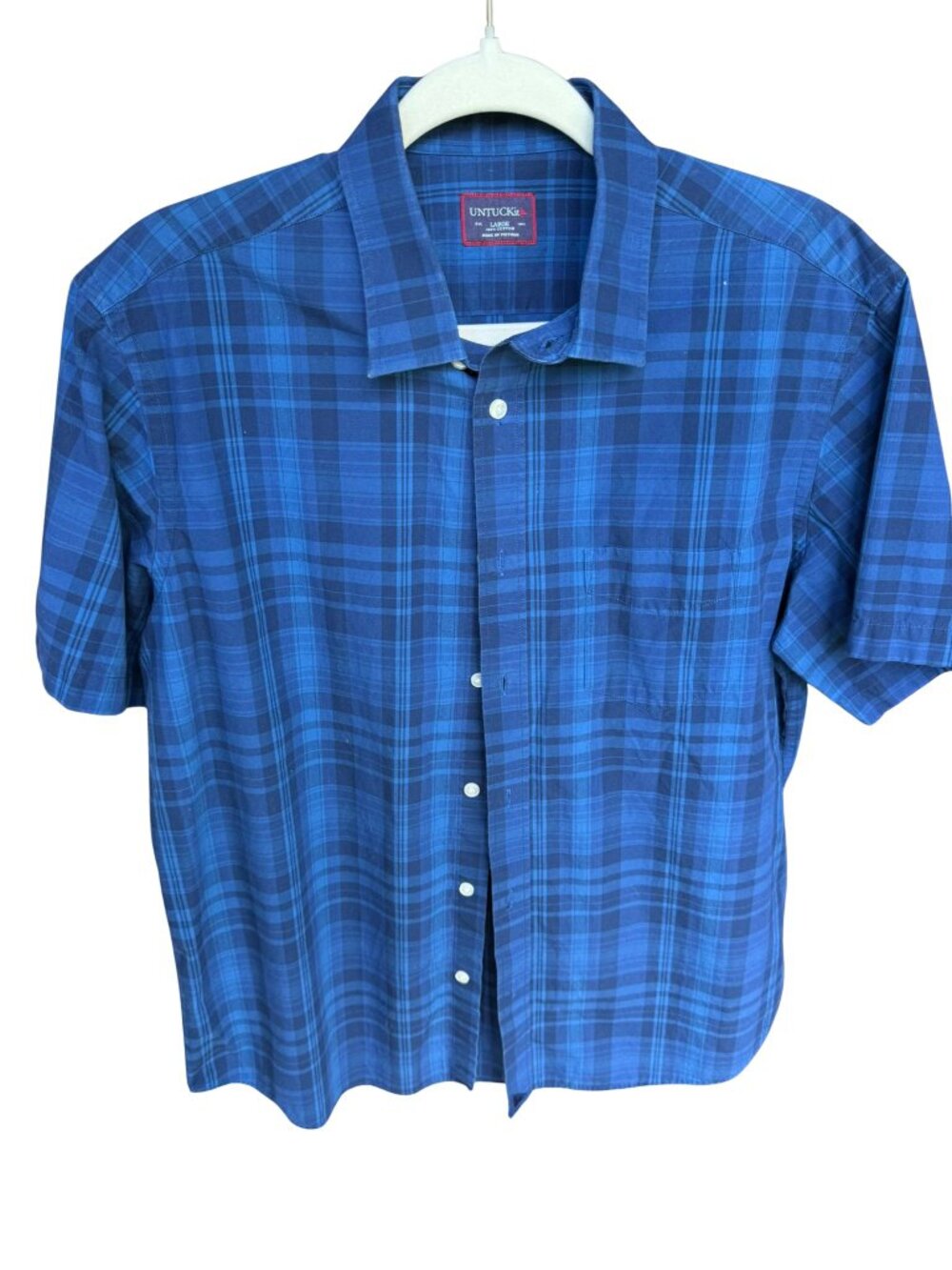 UNTUCKit Men's Large Slim Fit Blue Short Sleeve Button Front Shirt